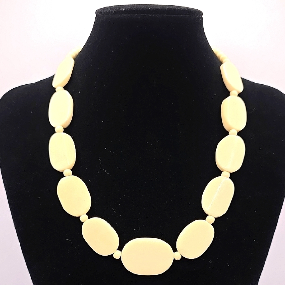Vintage Oval Bone Disc Beaded Necklace